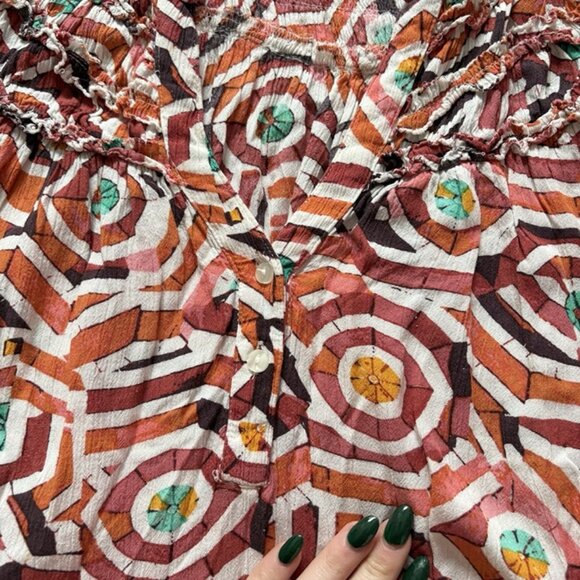 Maeve Anthropologie Short Sleeve Ruffle Yoke Blouse Shirt Top Womens Size Large - Picture 2 of 11